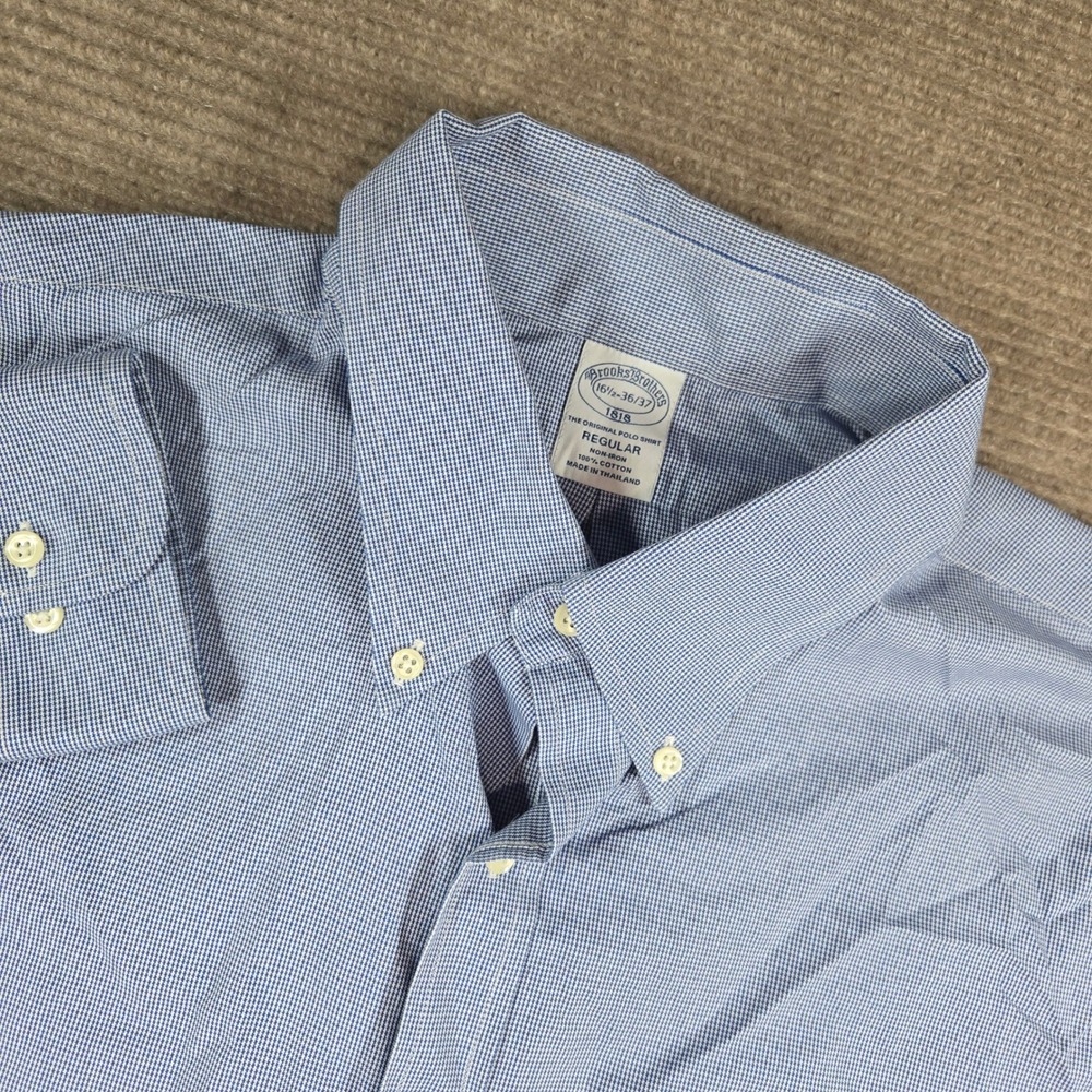 Brooks Brothers Mens 16.5 36/37 Blue Non-Iron Regular Fit Button Down Shirt